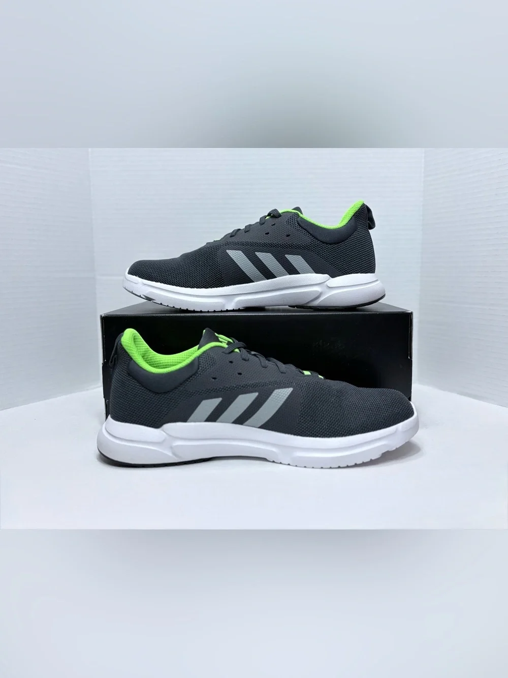 adidas CloudFoam Men's Athletic Running Shoes - Gray white & Neon Green